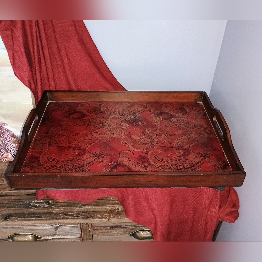 Large Capacity Serving Accent Tray With Built-in Carrying Handles